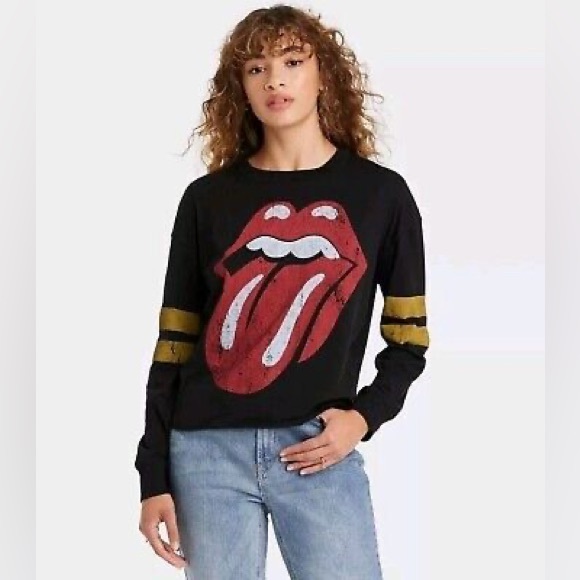 the Rolling Stones Tops - The Rolling Stone Stripes Tongue Logo Rock Band Long Sleeve Tee Size Medium